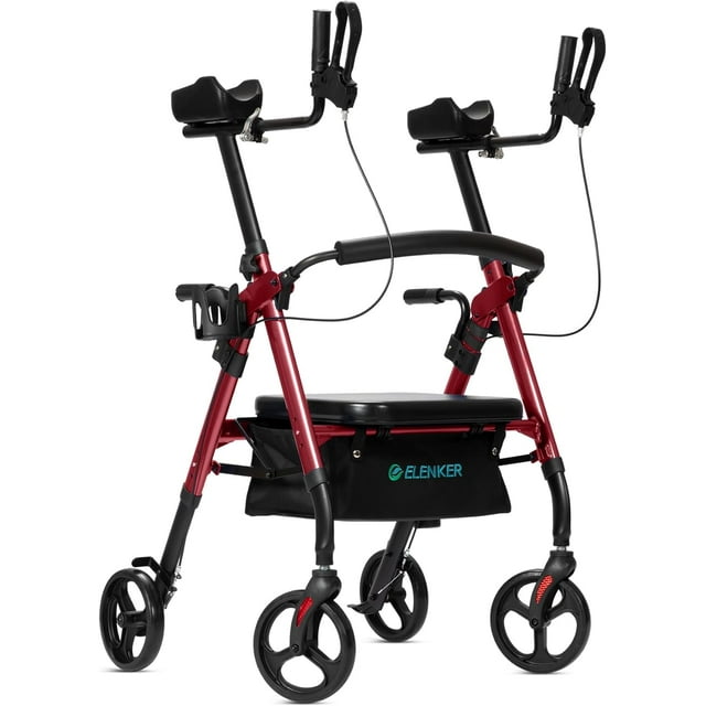 ELENKER Heavy Duty Upright Rollator Walker, 500 lbs Capacity