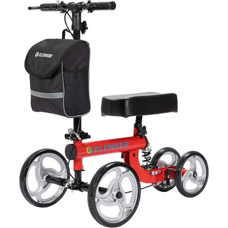 ELENKER Knee Scooter Steerable Deluxe Medical Knee Walkerfor Foot Injury Crutch Alternative Red
