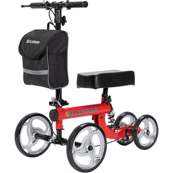 ELENKER Knee Scooter Steerable Deluxe Medical Knee Walkerfor Foot Injury Crutch Alternative Red