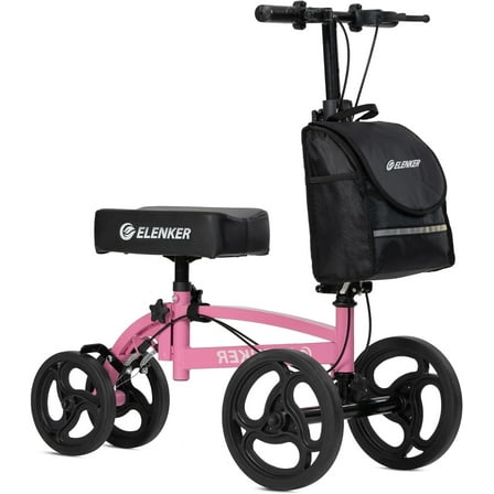 ELENKER Knee Scooter Steerable Mobility Knee Walker Crutch Alternative for Foot Injuries, Pink