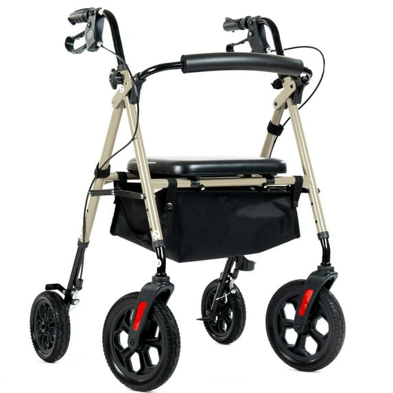 ELENKER Rollator Walker with 10" All-Terrain Wheels, Adjustable Padded Seat for Seniors, Champagne
