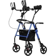 ELENKER Stand Up Folding Rollator Walker, Aluminum Upright Rollator Walker with Seat and Backrest for Seniors, Blue