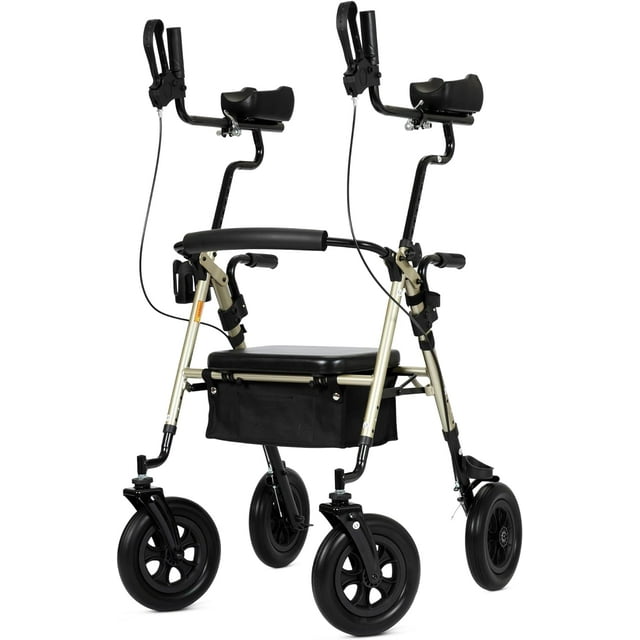 "ELENKER Upright Rollator Walker, Adult Tall Stand up Walker with Large