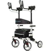 ELENKER Upright Rollator Walker, Tall Folding Rollator Walker with 10" Front Wheels for Seniors and Adults, Silver