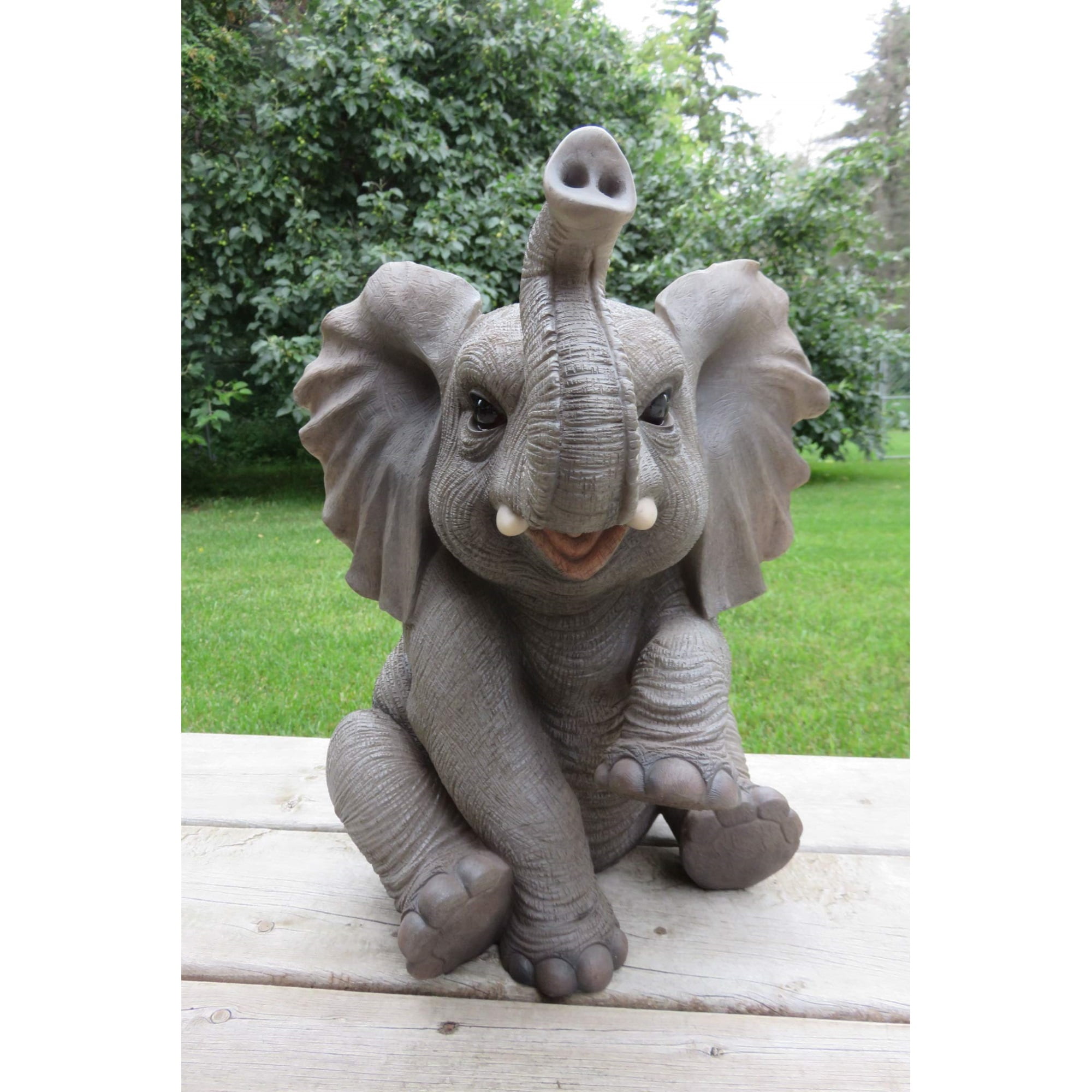 Gray Polyresin Sitting Elephant Baby Garden Statue