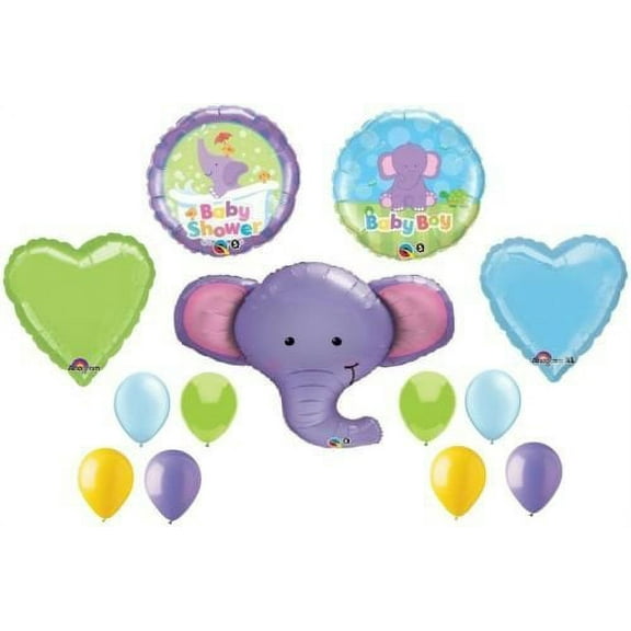 ELEPHANT Ellie Jungle Safari ZOO BOY Baby Shower Party 13 Mylar & Latex BALLOONS