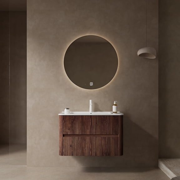 ELESHINE 30-Inch Modern Wall-Mounted Floating Bathroom Vanity with 2 Drawers, Undermount Sink, Ceramic Top