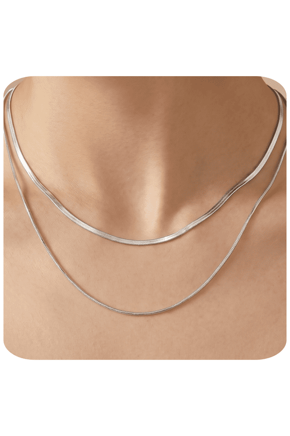 14K Gold/Silver Plated Snake Chain Necklace Herringbone Necklace Gold Choker Necklaces for Women Gifts Jewelry 1.5/3/5MM(W) 14"/16"(L) Mothers Day Gifts for Mom