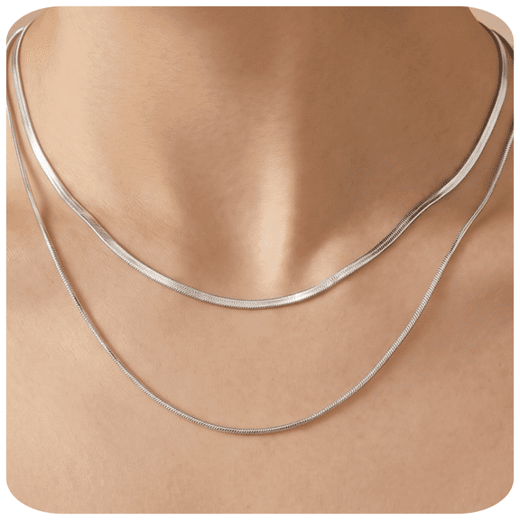 ELESMILO 14K Gold/Silver Plated Snake Chain Necklace Herringbone Necklace Gold Choker Necklaces for Women Gifts Jewelry 1.5/3/5MM(W) 14"/16"(L) Mothers Day Gifts for Mom