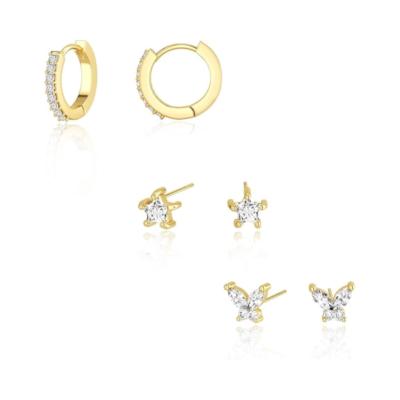 ELESMILO 3 Pairs Gold Hoop Earrings Set: Dainty Stud Earrings Trendy Small 14K Gold Plated Hypoallergenic Dangle Cartilage Huggie Hoop Earrings for Women Gold Jewelry for Women Gifts
