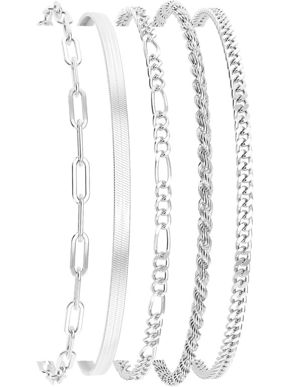 Gold Bracelets for Women Waterproof, 14K Gold Plated Stackable Jewelry Sets Non Tarnish Trendy Thin Dainty Cuban Link Paperclip Chain Bracelet Stack Fashion Accessories Gifts for Womens