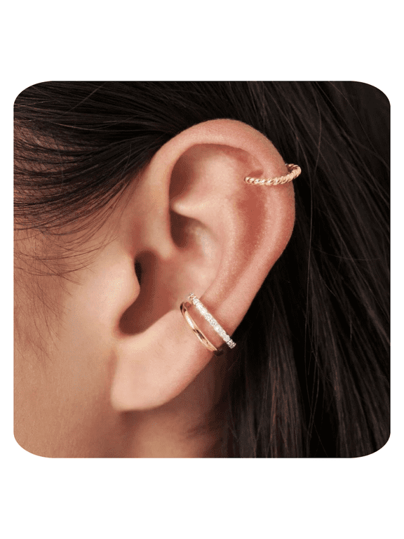 Gold Ear Cuff for Women, 14K Gold Plated CZ Cartilage Cuff | Non-piercing ear cuff with sparkling cubic zirconia. Lightweight stackable jewelry for everyday styling