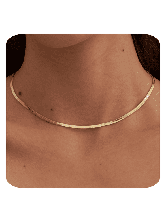 Layered Necklaces for Women Non Tarnish- Chunky 14k Gold Plated Herringbone/Snake/Rope/Box/Cuban Link Chain Waterproof Layering Stack Choker Necklace Trendy Dainty Tarnish Free Jewelry Set