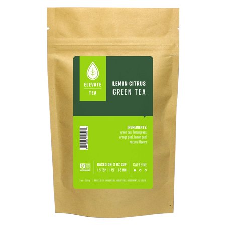 ELEVATE TEA Lemon Loose Leaf Hot & Iced Green Tea, Medium Caffeine, No Artificials, 30 Cups, 3 Oz