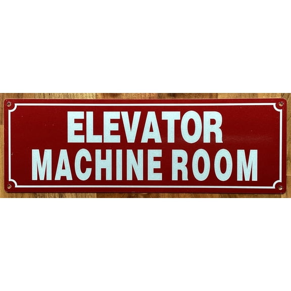 ELEVATOR MACHINE ROOM SIGN (RED BACKROUND,REFLECTIVE, ALUMINIUM-RUST FREE, SIZE 4X12 INCH)