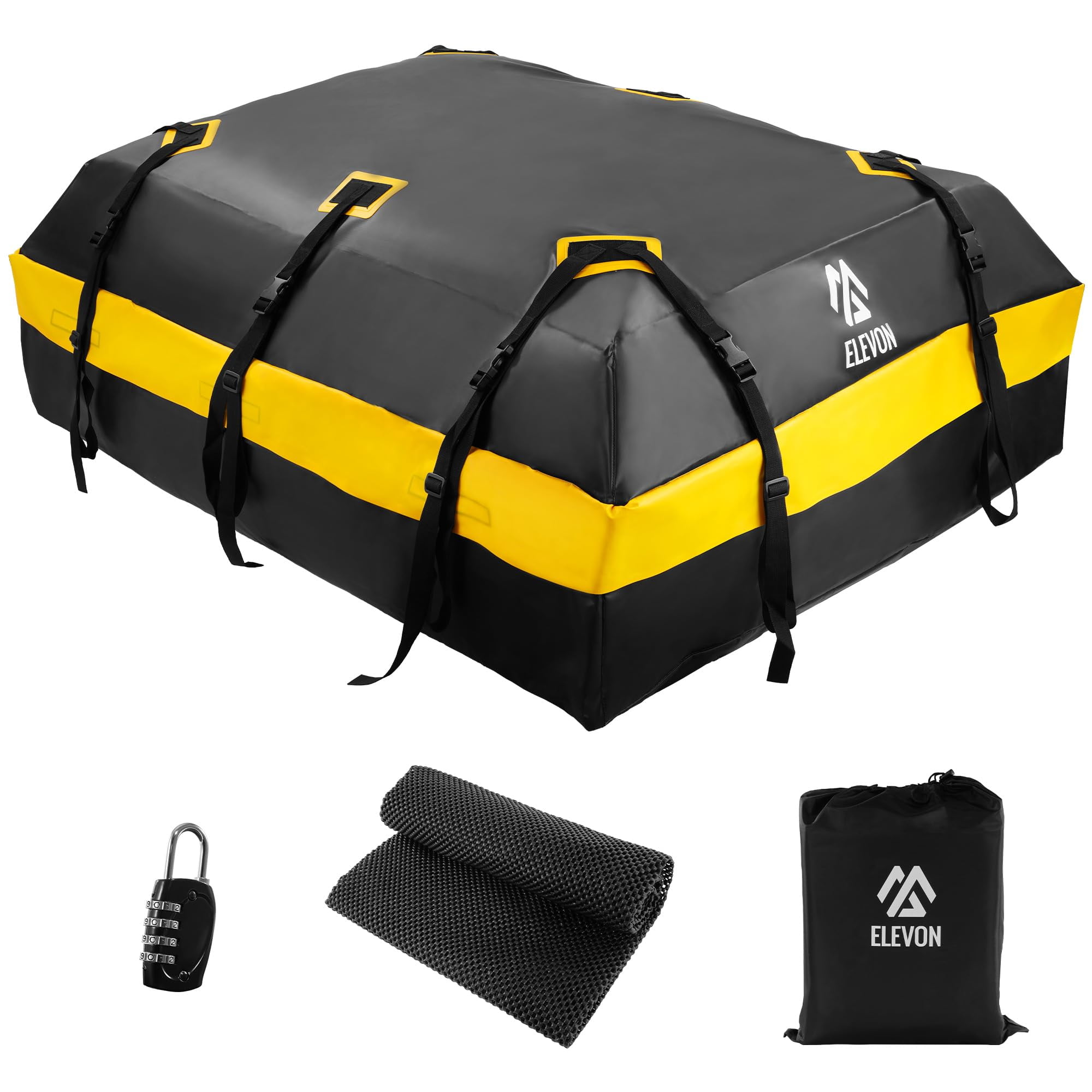 Elevon Car Rooftop Cargo Carrier Bag Waterproof Roof Rack Storage, Yellow for All Vehicles