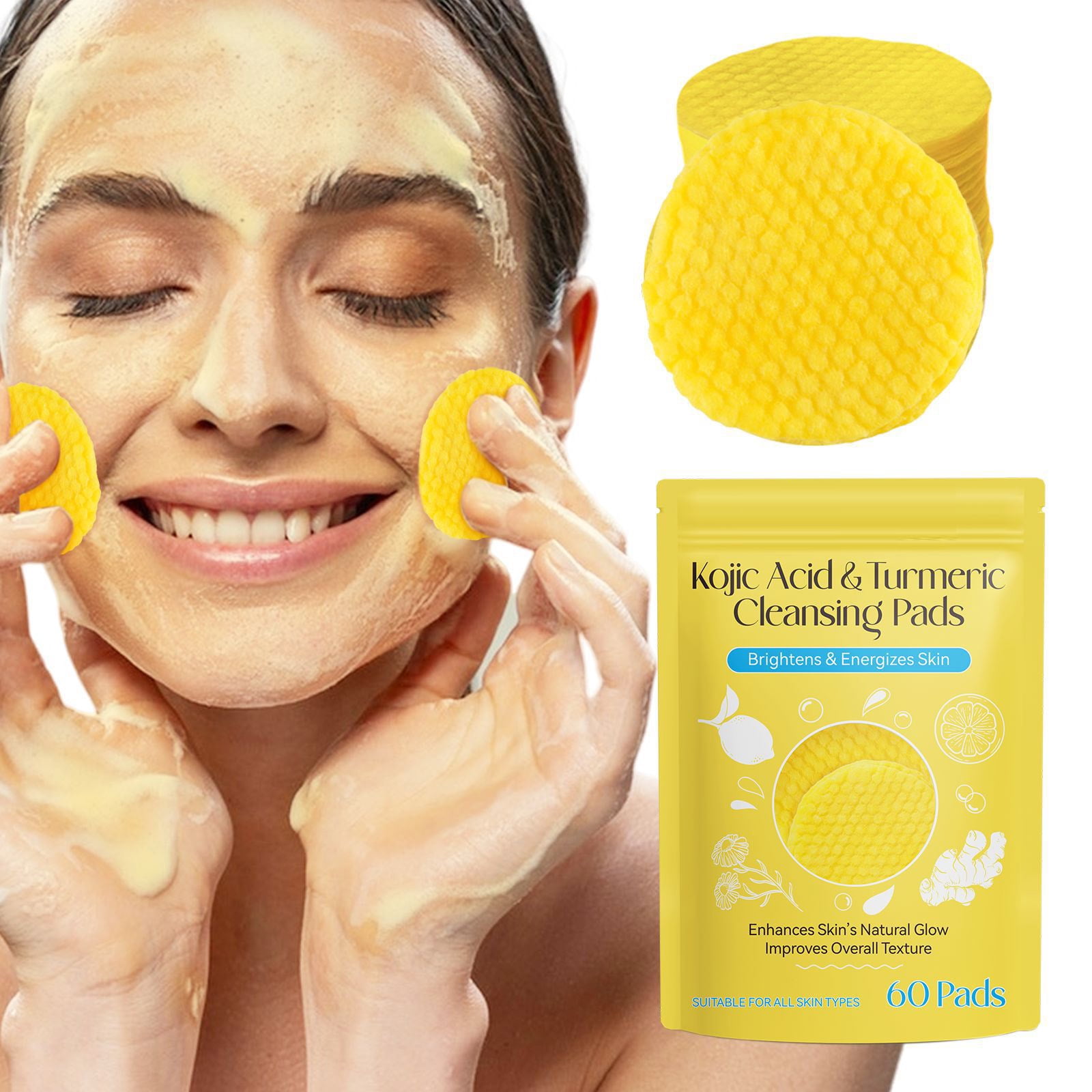 ELEWELT 60PCS Turmeric Kojic Acid Cleansing Pads for Dark Spots, Residues and Skin Care
