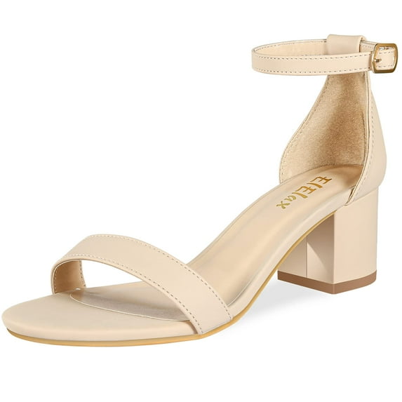 ELElax Heels for Women Open Toe Ankle Strap Chunky Heel Sandals 2.25 Inch Leather Low Heeled Sandal Casual Party Wedding Event Summer Shoes,Apricot,Size 8