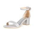 thumbnail image 1 of ELElax Heels for Women Open Toe Ankle Strap Chunky Heel Sandals 2.25 Inch Leather Low Heeled Sandal Casual Party Wedding Event Summer Shoes，Silver,Size 6, 1 of 6