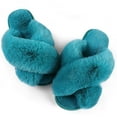 thumbnail image 1 of ELElax Women's Cross Band Slippers Fuzzy Soft House Slippers Plush Furry Warm Cozy Open Toe Fluffy Home Shoes Comfy Indoor Outdoor Slip On Breathableï¼ Green, 1 of 7