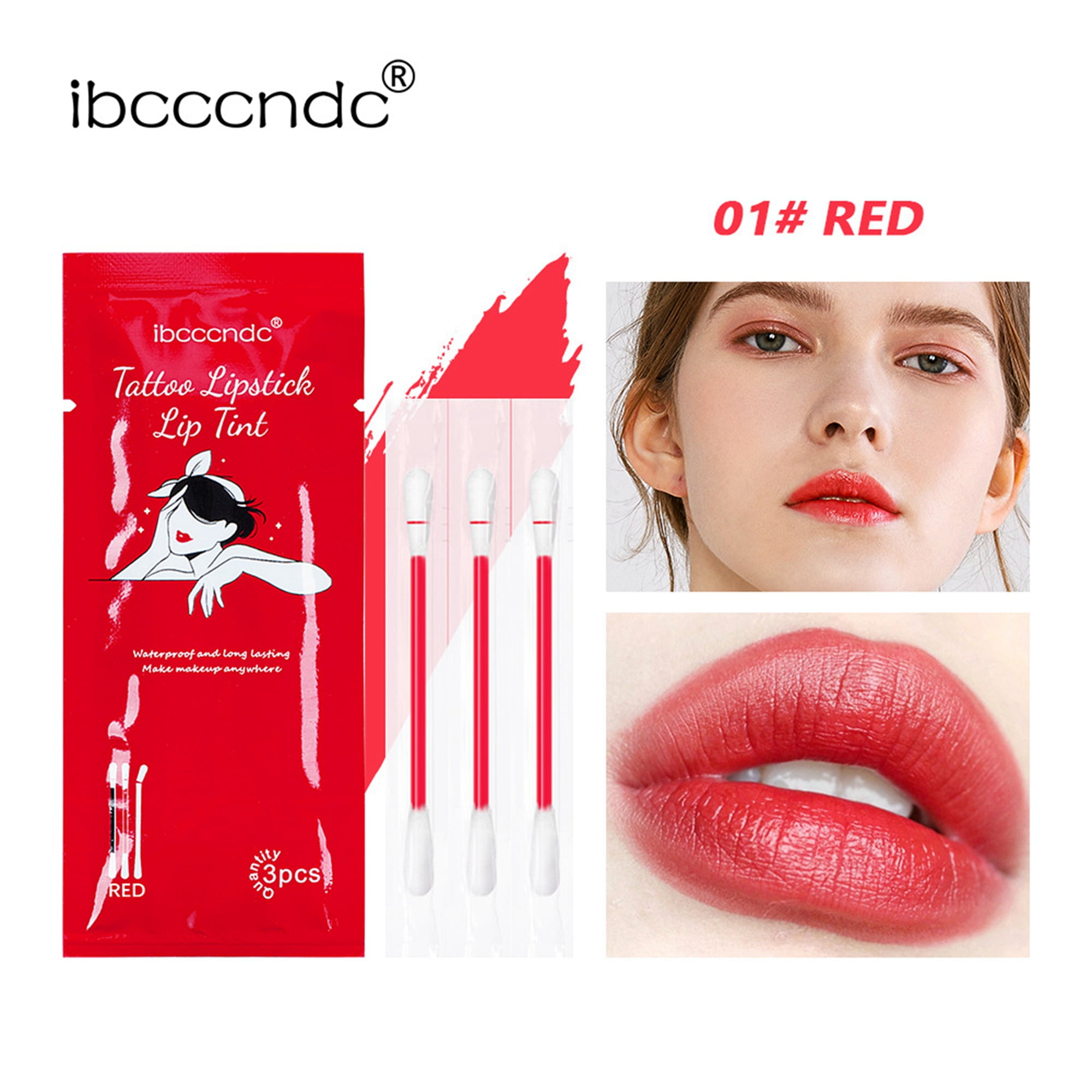ELF 3Pcs Tattoo Lipstick Cotton Swab, Waterproof NonStick Tattoo