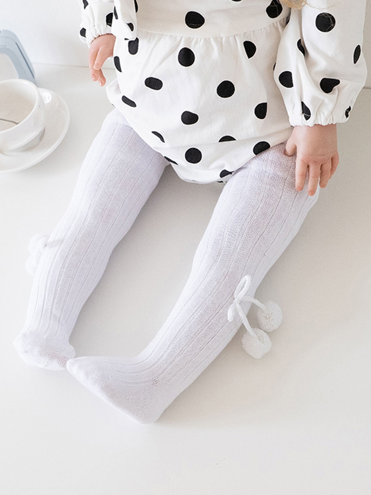 ELF Baby Girl Ribbed Knit Tights Cute Pantyhose with Plush Ball Stockings Stretch Leggings for