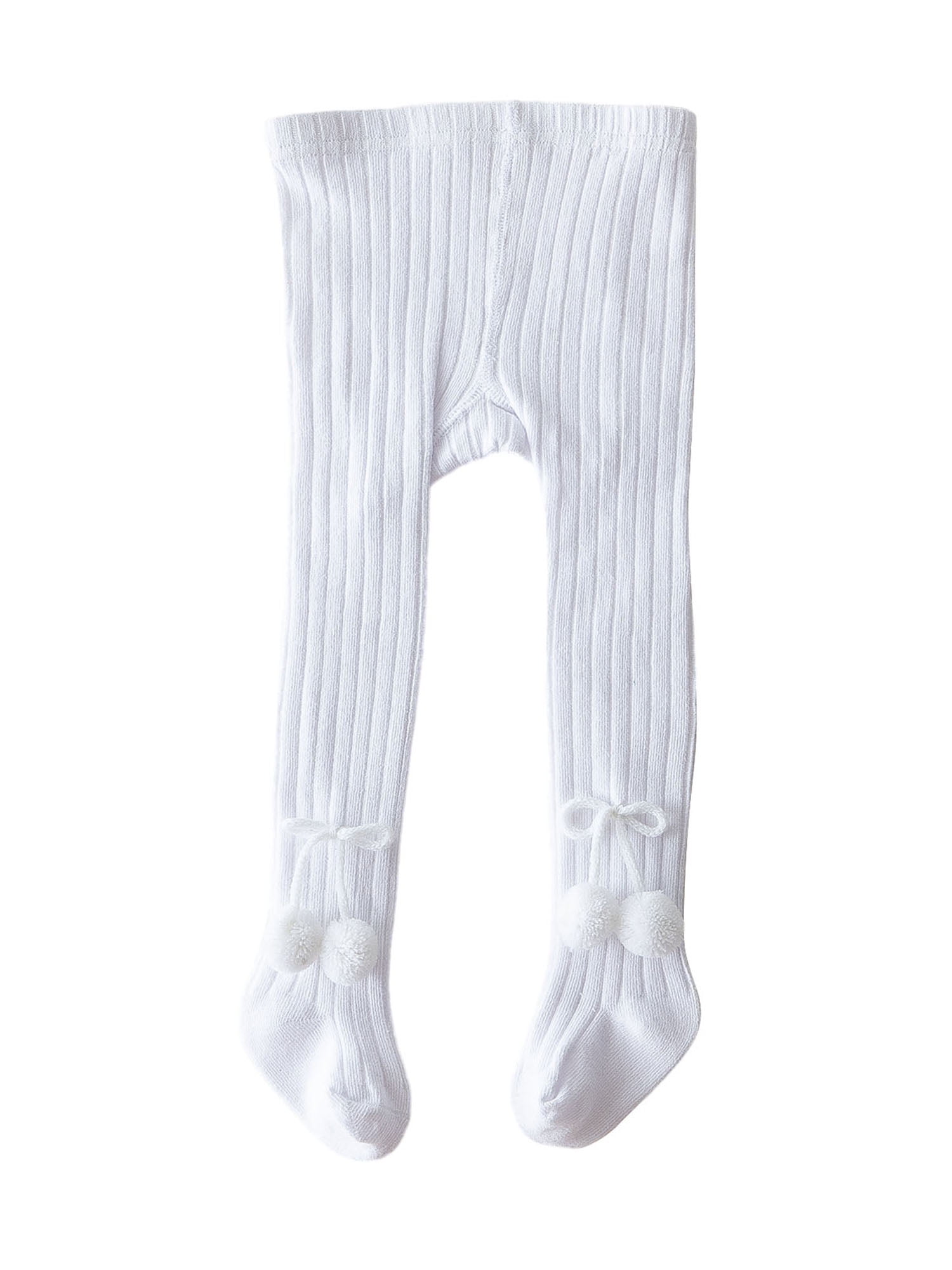 ELF Baby Girl Ribbed Knit Tights Cute Pantyhose with Plush Ball Stockings Stretch Leggings for