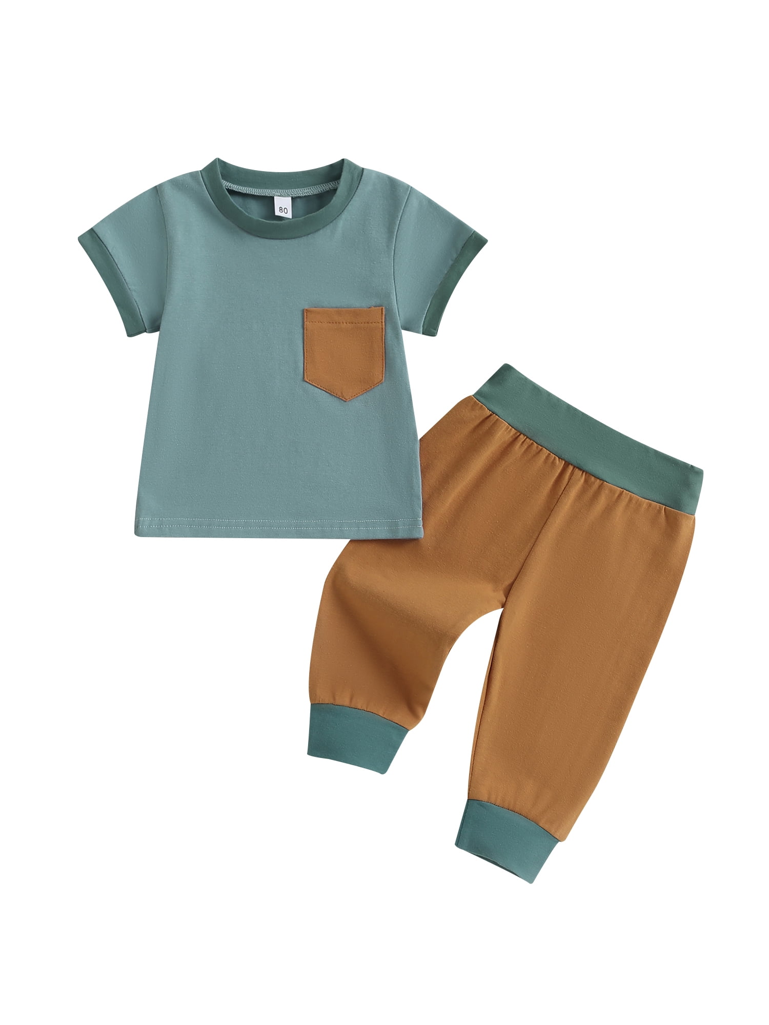ELF Baby Kids Boys 2piece Outfit, Contrast Color Short Sleeve Tshirt