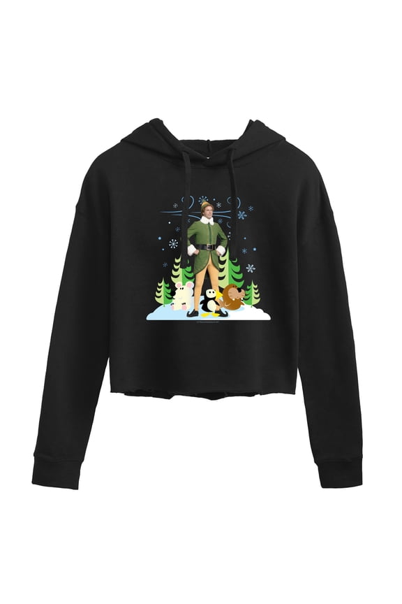 - Christmas Buddy And Arctic Puppets - Juniors Cropped Pullover Hoodie