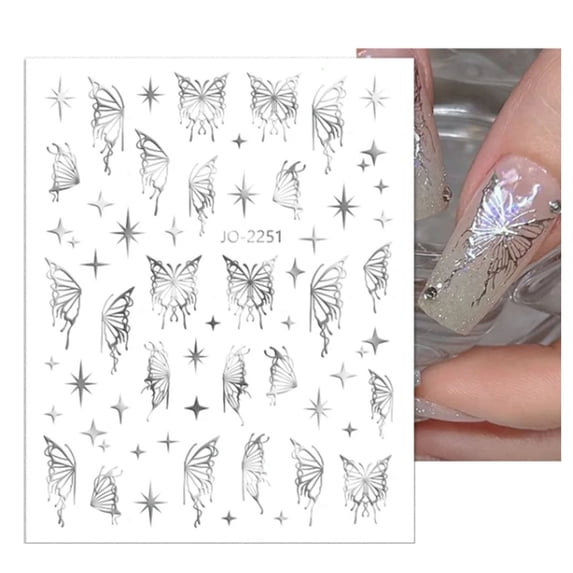 ELF Butterfly Nail Art Stickers Laser Butterflies Decals Stickers 3D Self-Adhesive Nail Sticker Holographic Butterfly Nail Supplies
