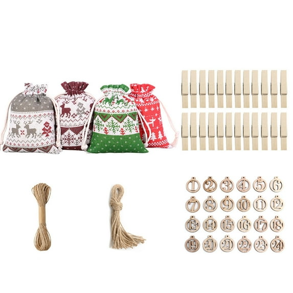 ELF Christmas Candy Bag Set Hanging Drawstring Gift Bags Holiday Treat Bags with Rope and Tag/Stickers for Party Supplies