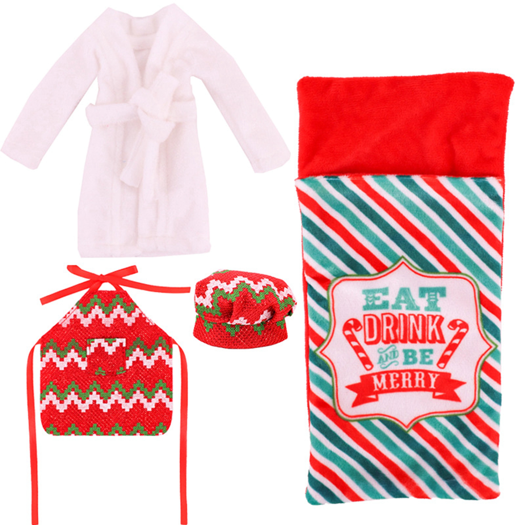 ELF Christmas Doll Costume Accessories Set, Chef Uniform Robe Apron Hat