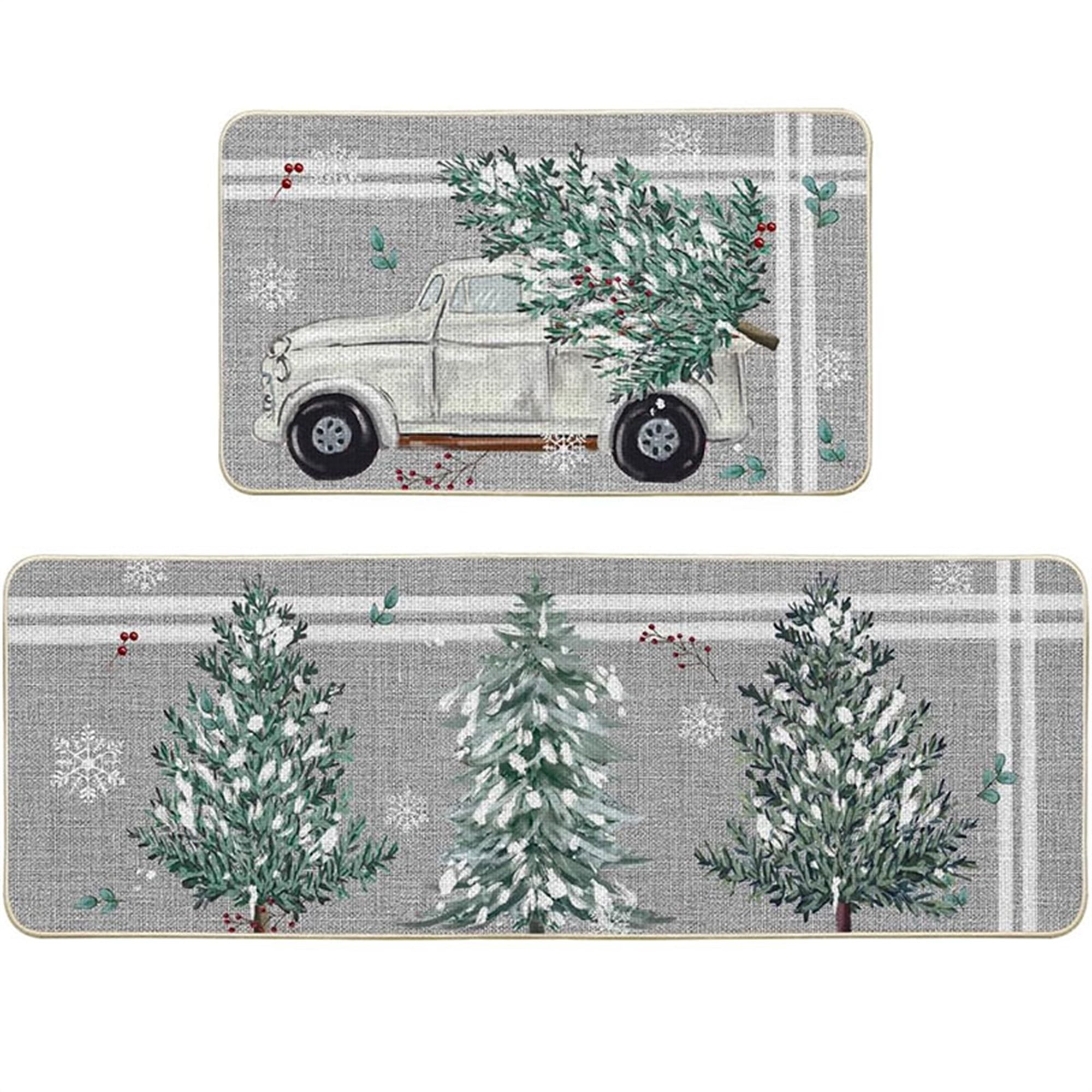 ELF Christmas Kitchen Rugs NonSkid AntiFatigue Floor Mats White Truck