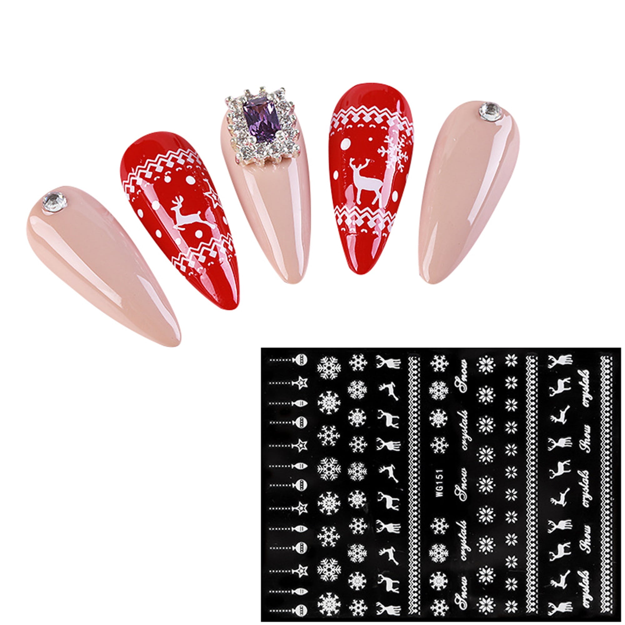 ELF Christmas Nail Stickers, Christmas Snowflake Nail Decals 3D Self Adhesive Nail Art Stickers