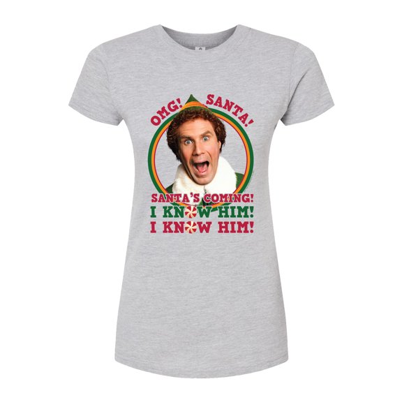 ELF - Christmas Omg Santa I Know Him - Juniors Fitted Graphic T-Shirt