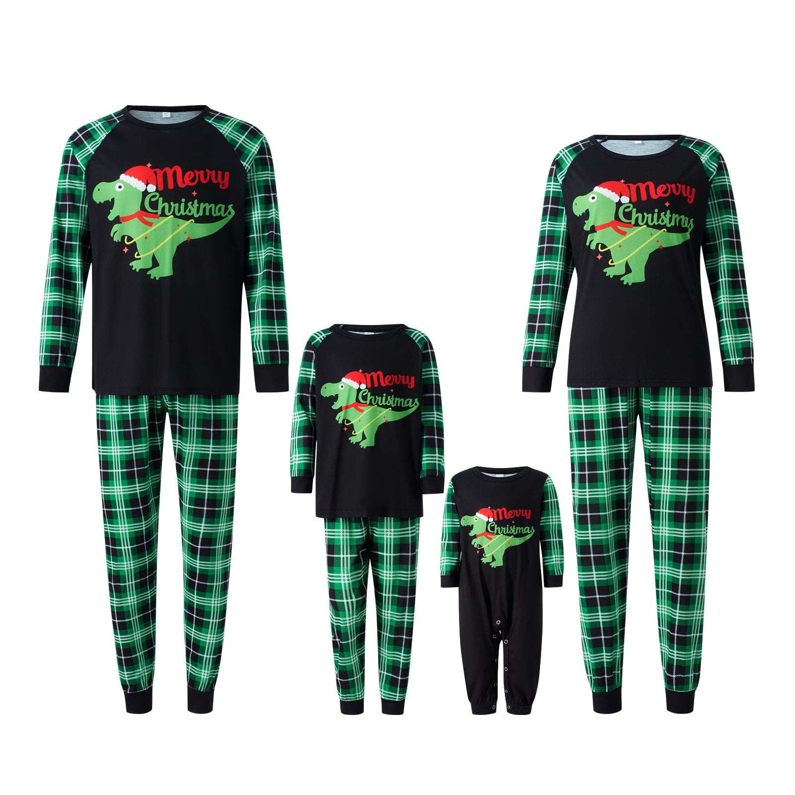 ELF Christmas Pajamas for Family, Long Sleeve Dinosaur Print Raglan