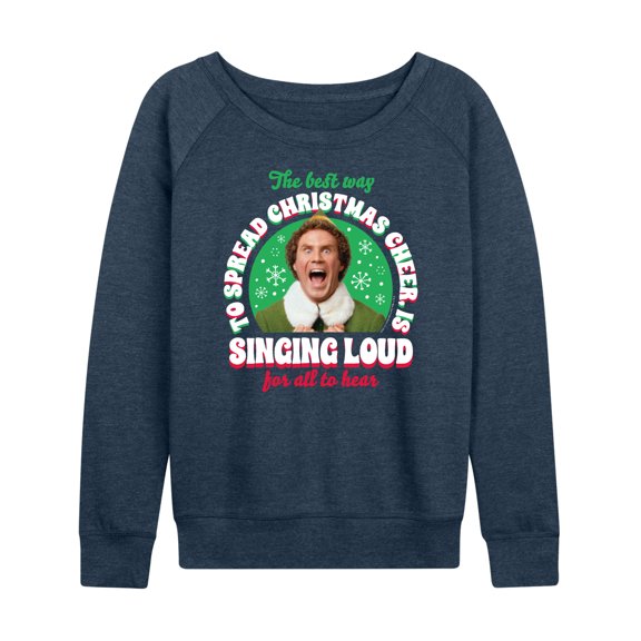 ELF - Christmas Singing Women's Lightweight French Terry Wide Neck Long Sleeve Graphic Shirt