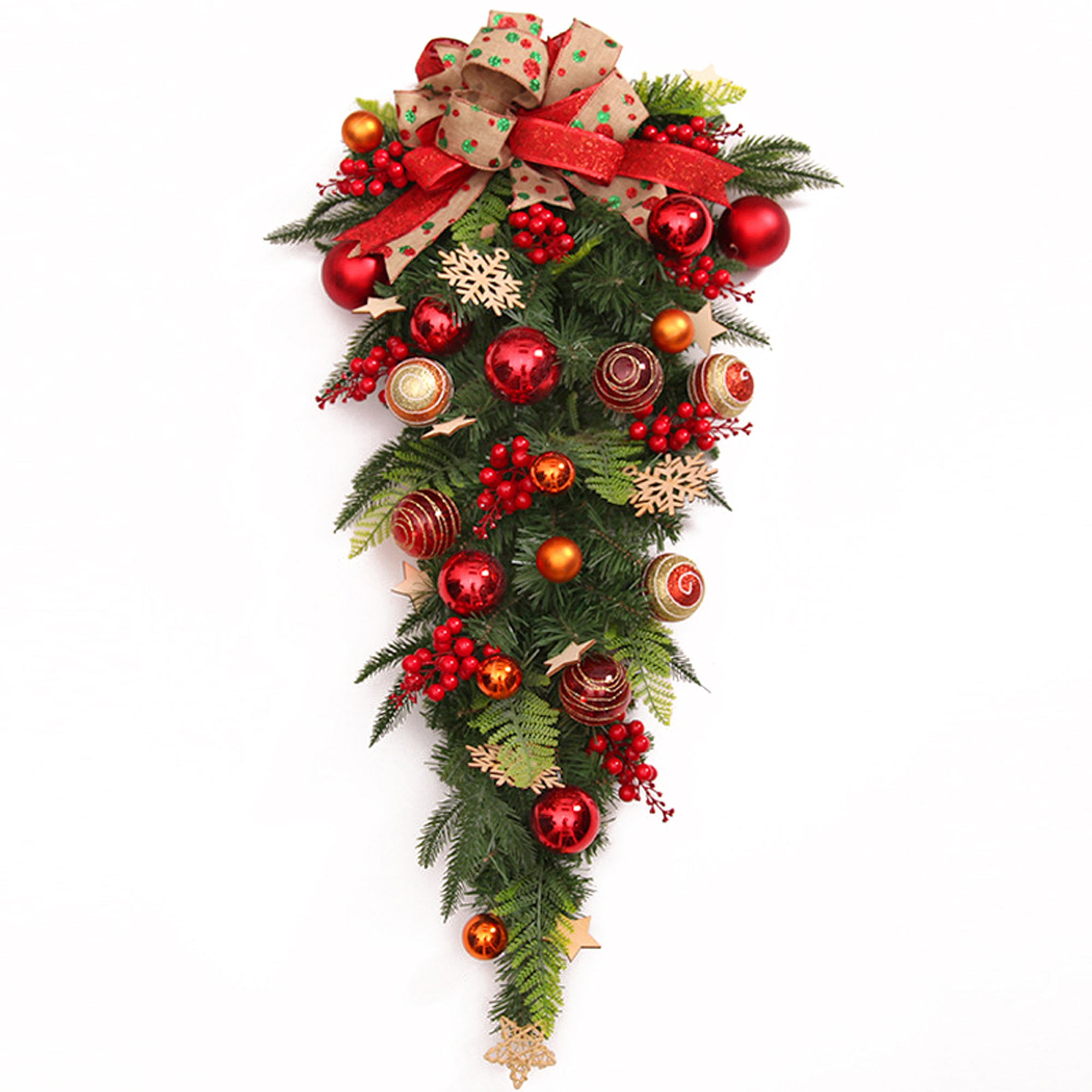 ELF Christmas Teardrop Swag Hanging Rattan Window Garland Door Wreath