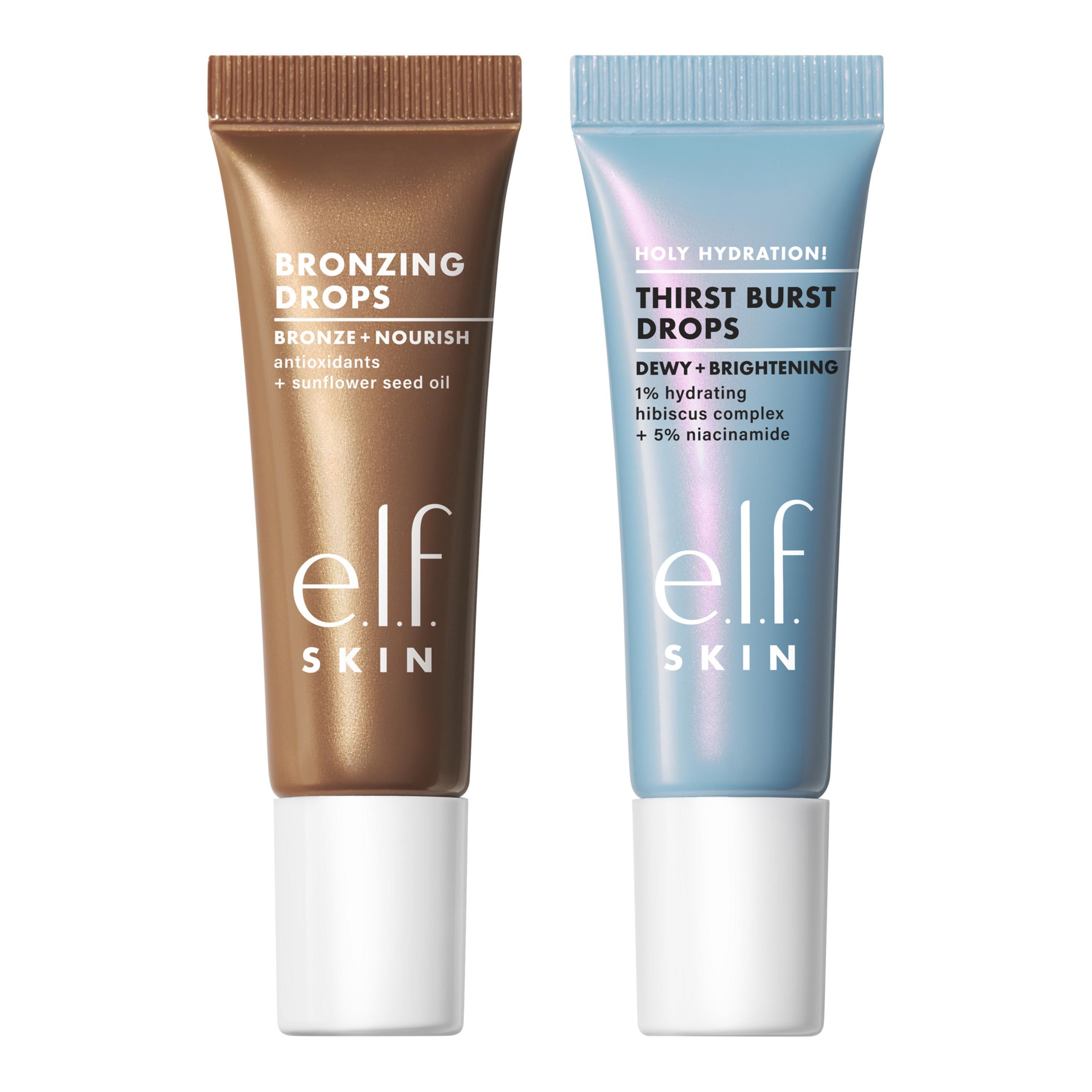 e.l.f. SKIN The Hottest Drops Duo, Bronzing Drops and Holy Hydration! Thirst Burst Drops Mini Duo, 2ct/0.33 fl oz