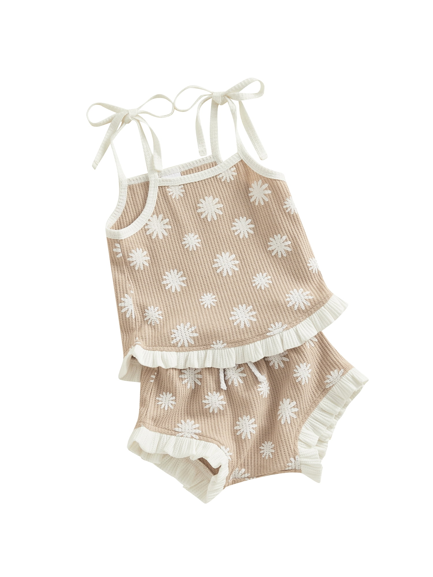 ELF Infant Baby Girl Ribbed Set Square Neck Sleeveless Pleated Hem Cami