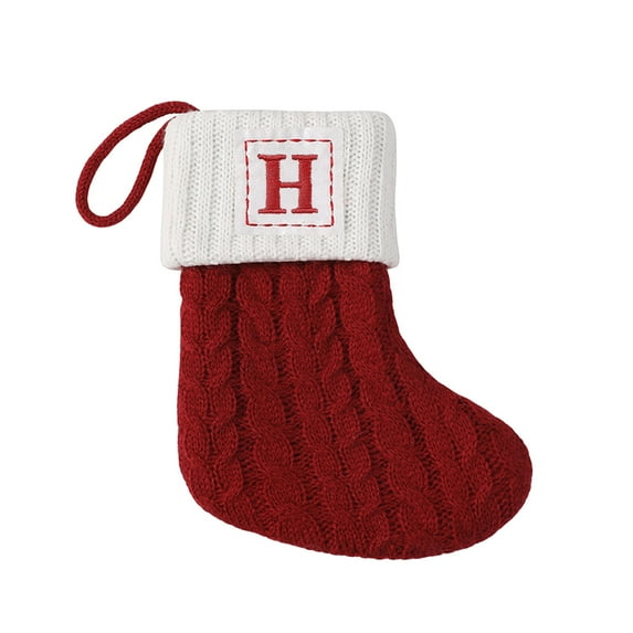 ELF Knit Christmas Stockings, Alphabet Candy Bag Treat Bag Hanging Decor for Holiday Party Favor Gift
