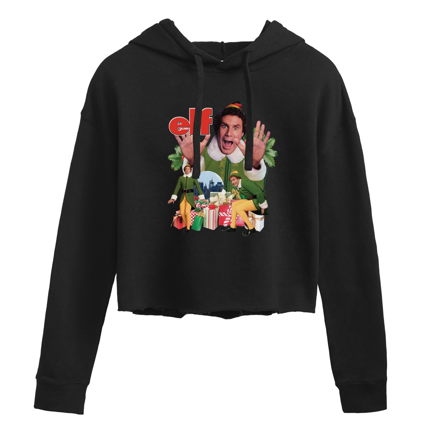 ELF - Christmas Excited Buddy - Juniors Cropped Pullover Hoodie