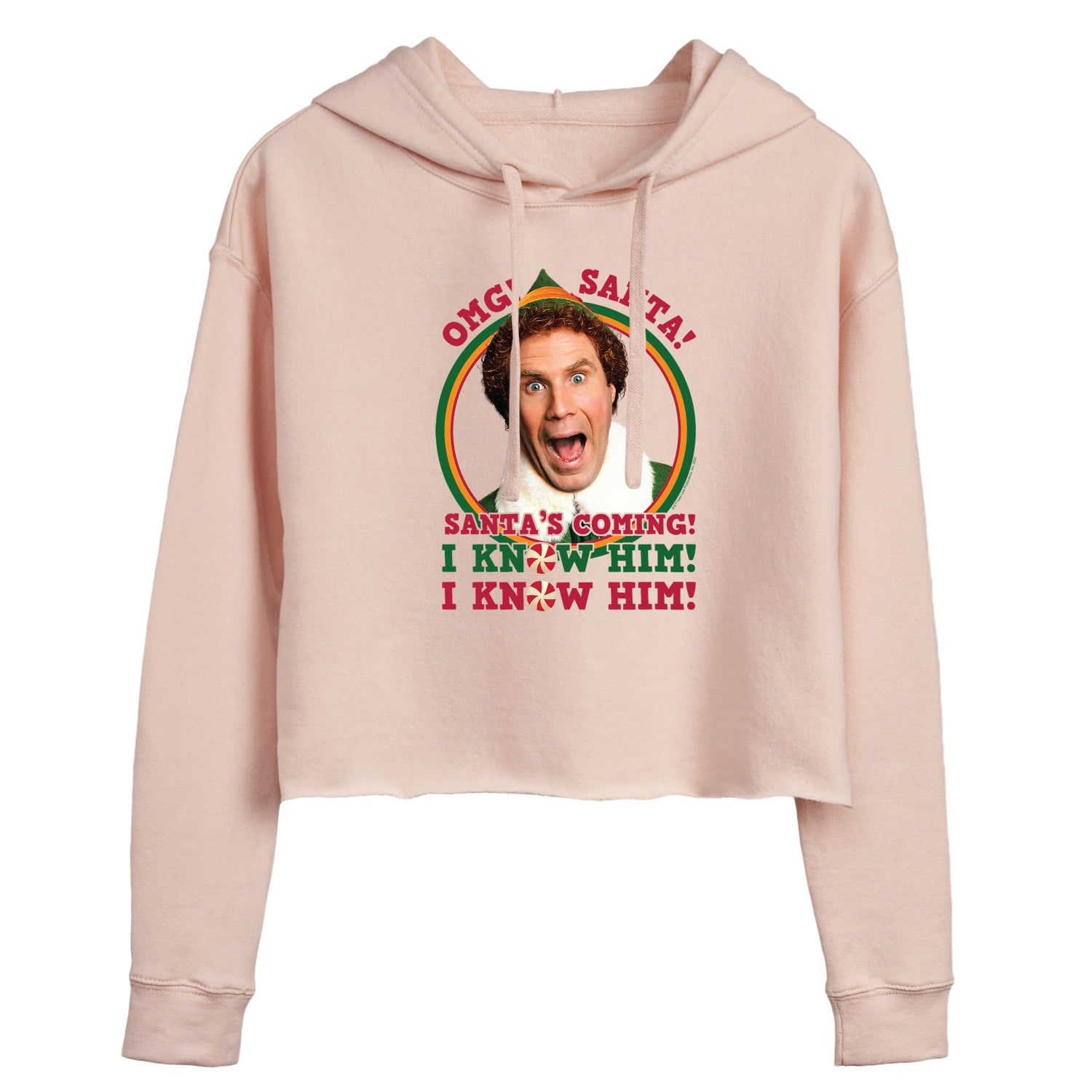 ELF - Christmas Omg Santa I Know Him - Juniors Cropped Pullover Hoodie