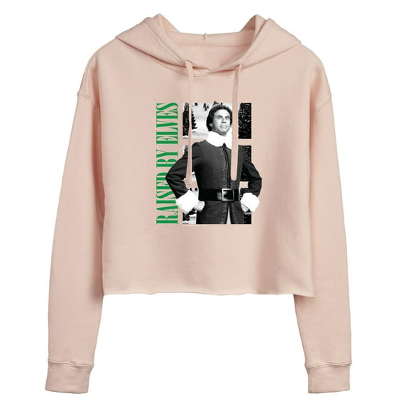 ELF - Christmas Raised By Elves  - Juniors Cropped Pullover Hoodie