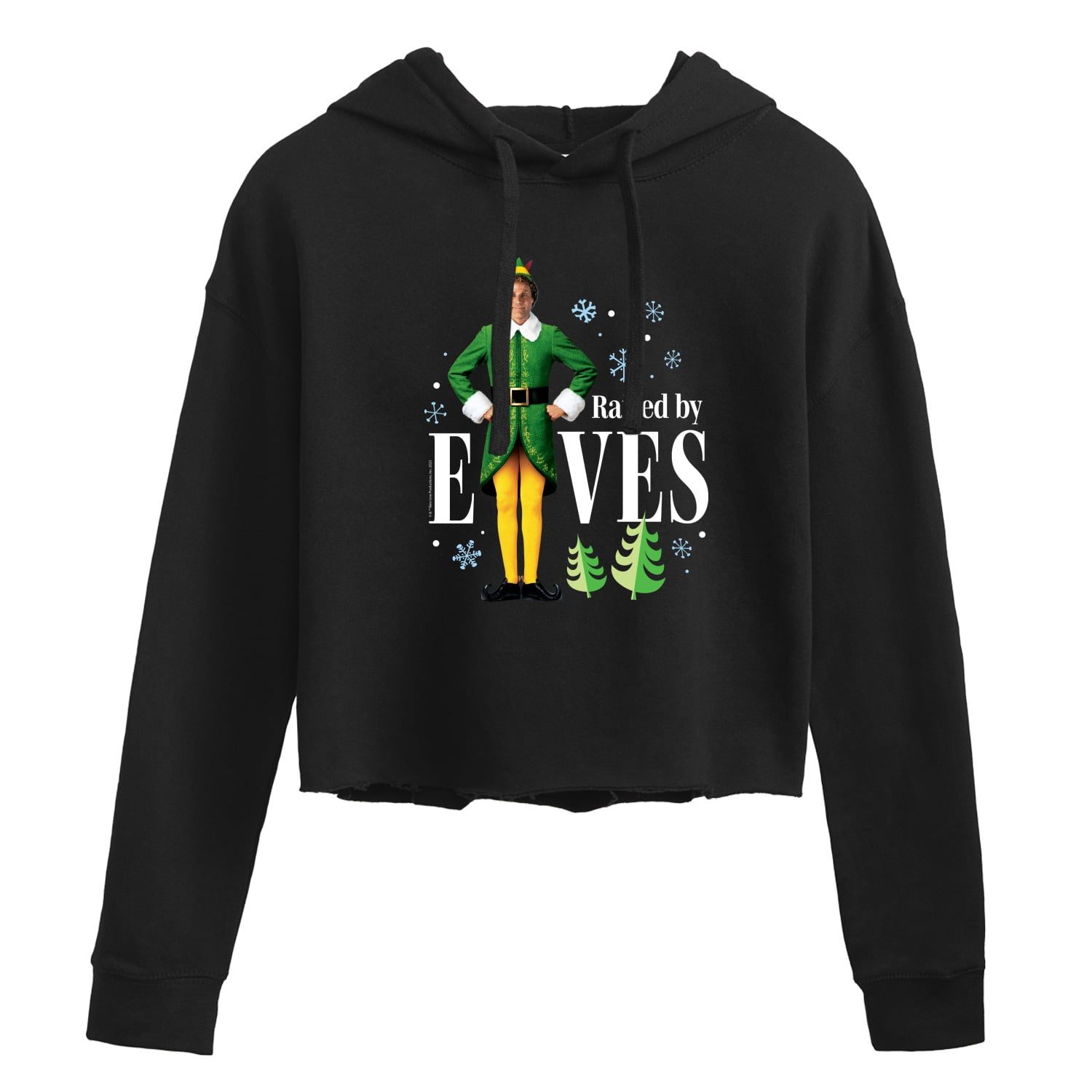 ELF - Christmas Raised By Elves - Juniors Cropped Pullover Hoodie