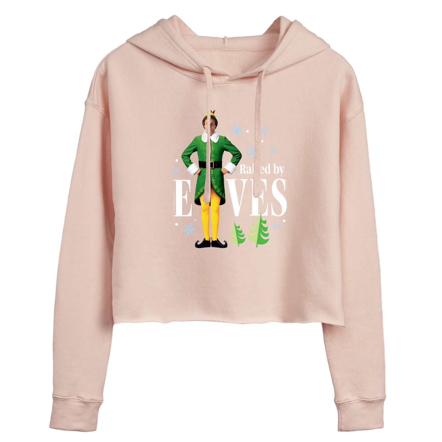 ELF - Christmas Raised By Elves - Juniors Cropped Pullover Hoodie