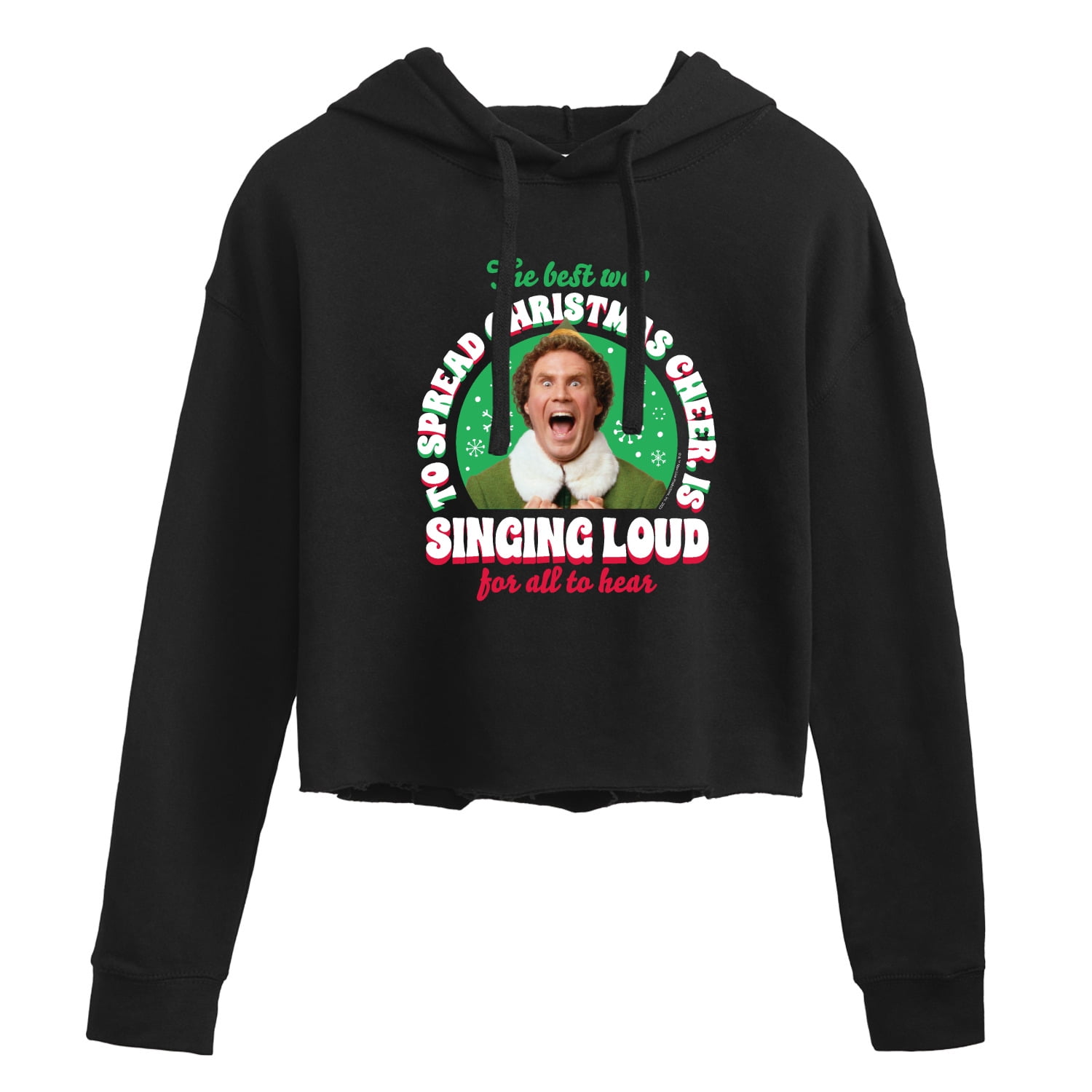 ELF - Christmas Singing  - Juniors Cropped Pullover Hoodie