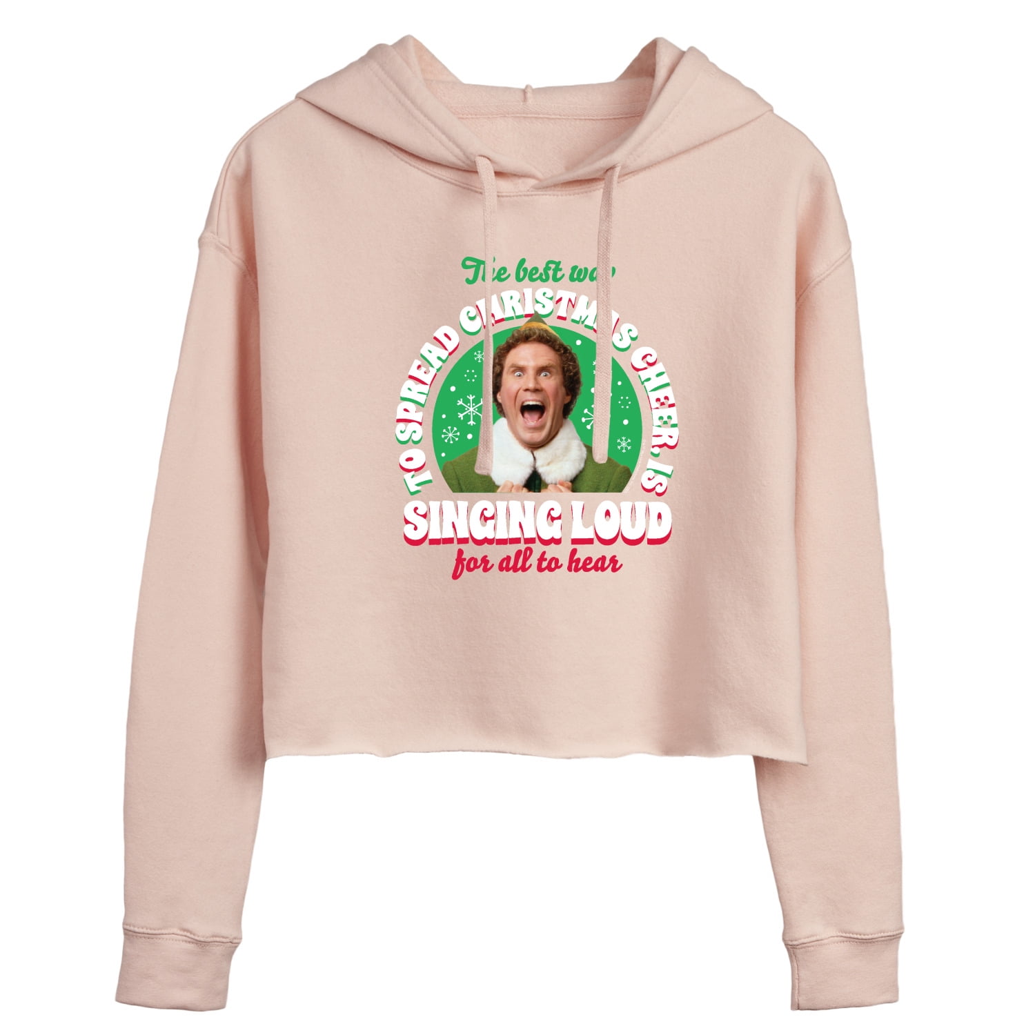 ELF - Christmas Singing  - Juniors Cropped Pullover Hoodie