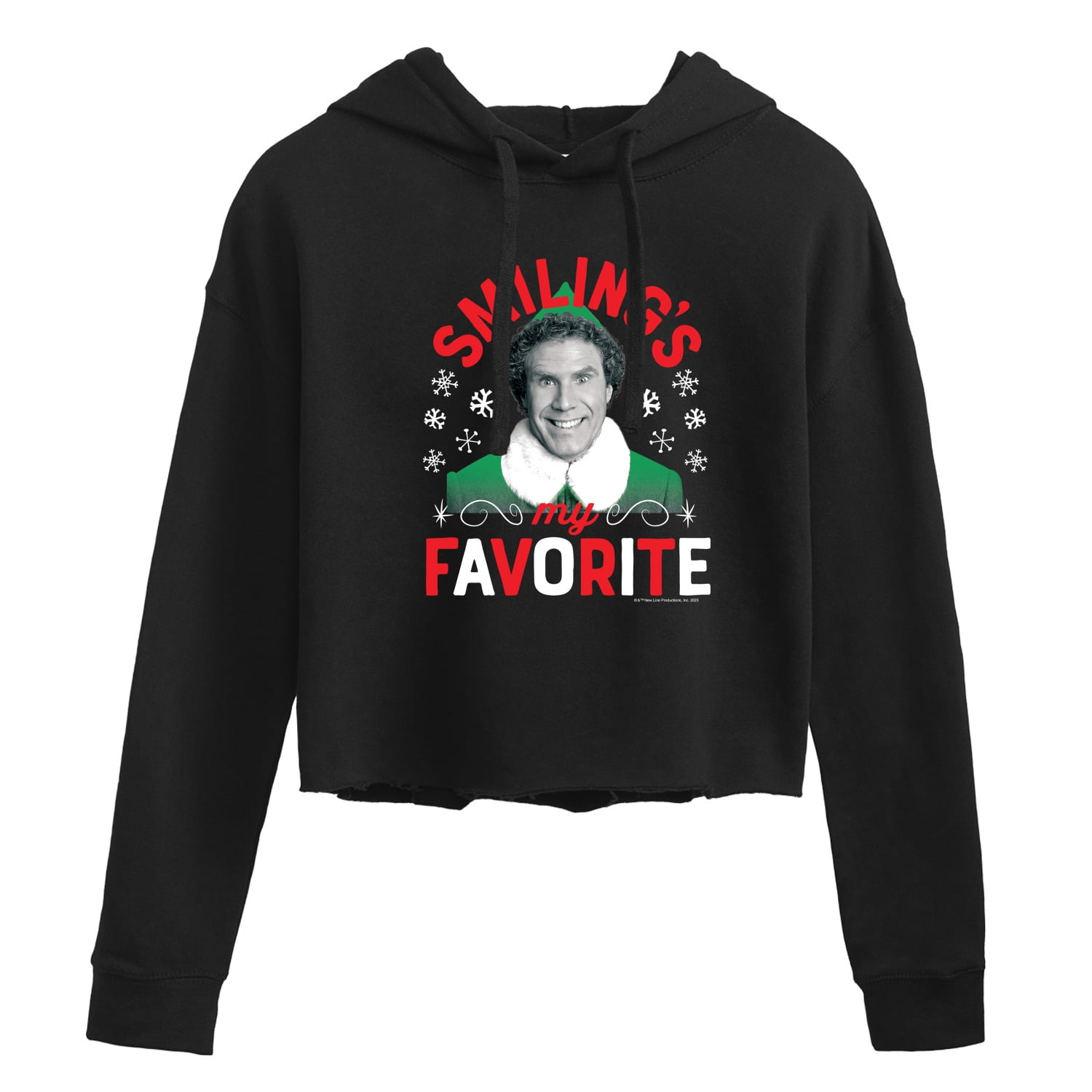 ELF - Christmas Smilings My Favorite  - Juniors Cropped Pullover Hoodie