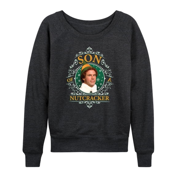 ELF - Son of a Nutcracker Women's Lightweight French Terry Wide Neck Long Sleeve Graphic Shirt